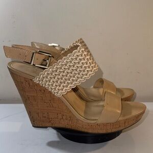 Jessica Simpson Jellia Beige Cork Wedge Sandals with Braided Strap - Size 9.5B